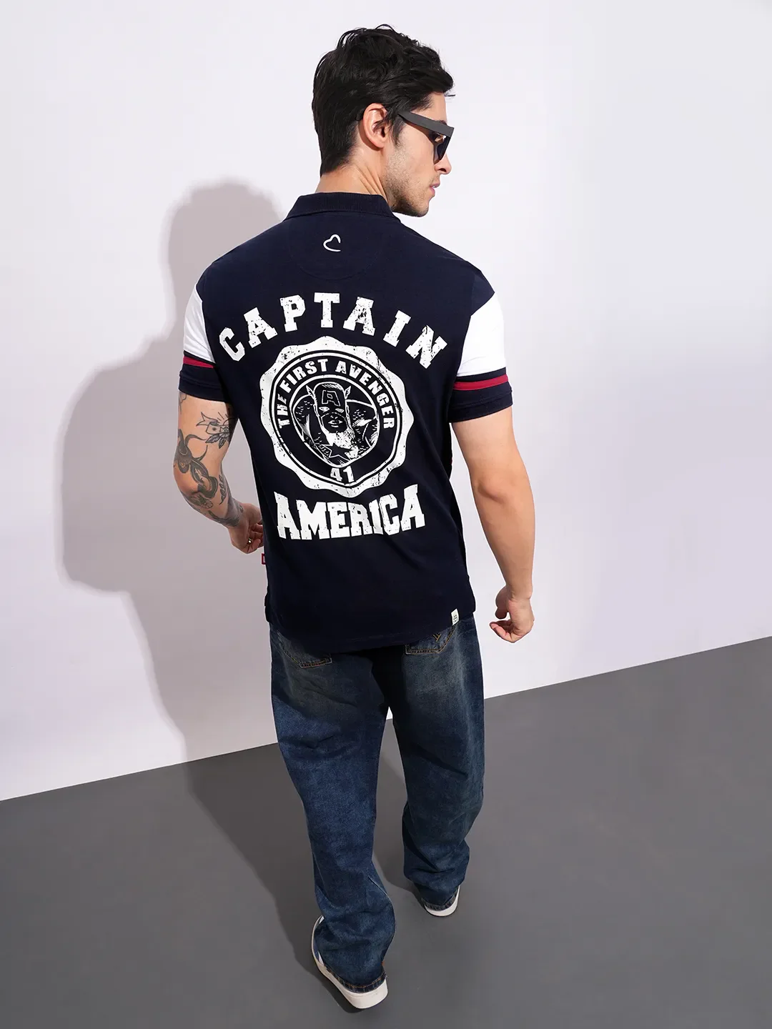 Captain America White Regular Fit Men's Polo T-Shirt by Being Human Clothing - Image 4
