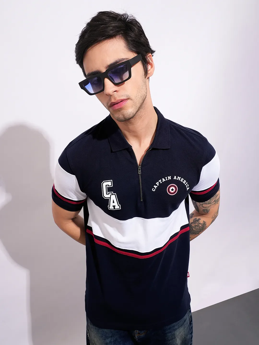 Captain America White Regular Fit Men's Polo T-Shirt by Being Human Clothing - Image 6