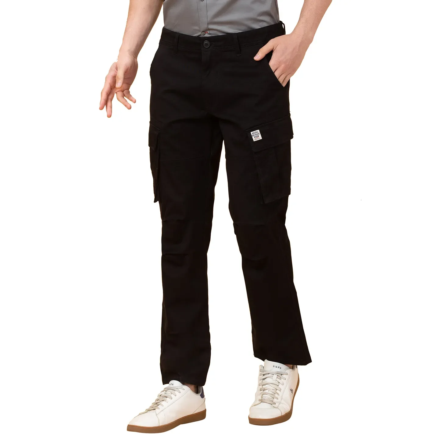 Black Easy Fit Cargos for Men By Being Human Clothing - Image 4