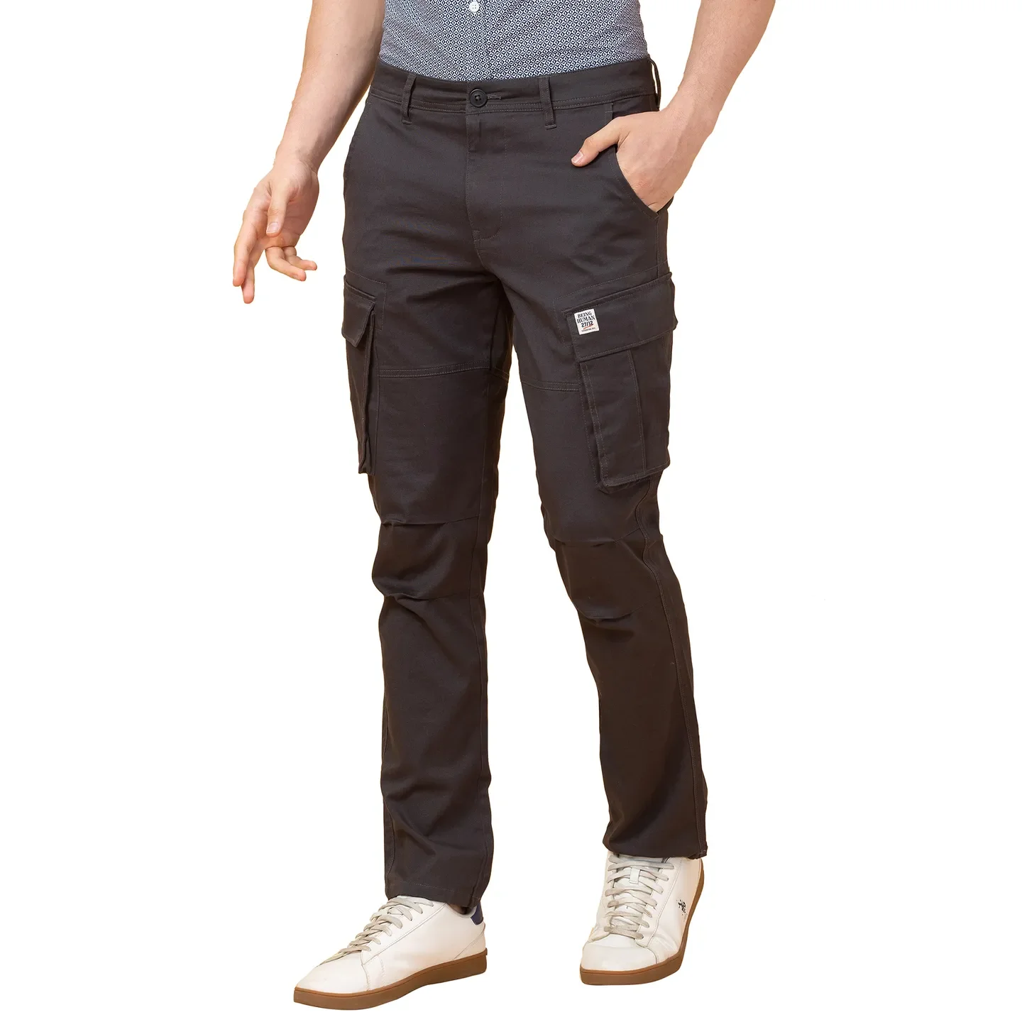 Charcoal Easy Fit Cargos for Men By Being Human Clothing - Image 4