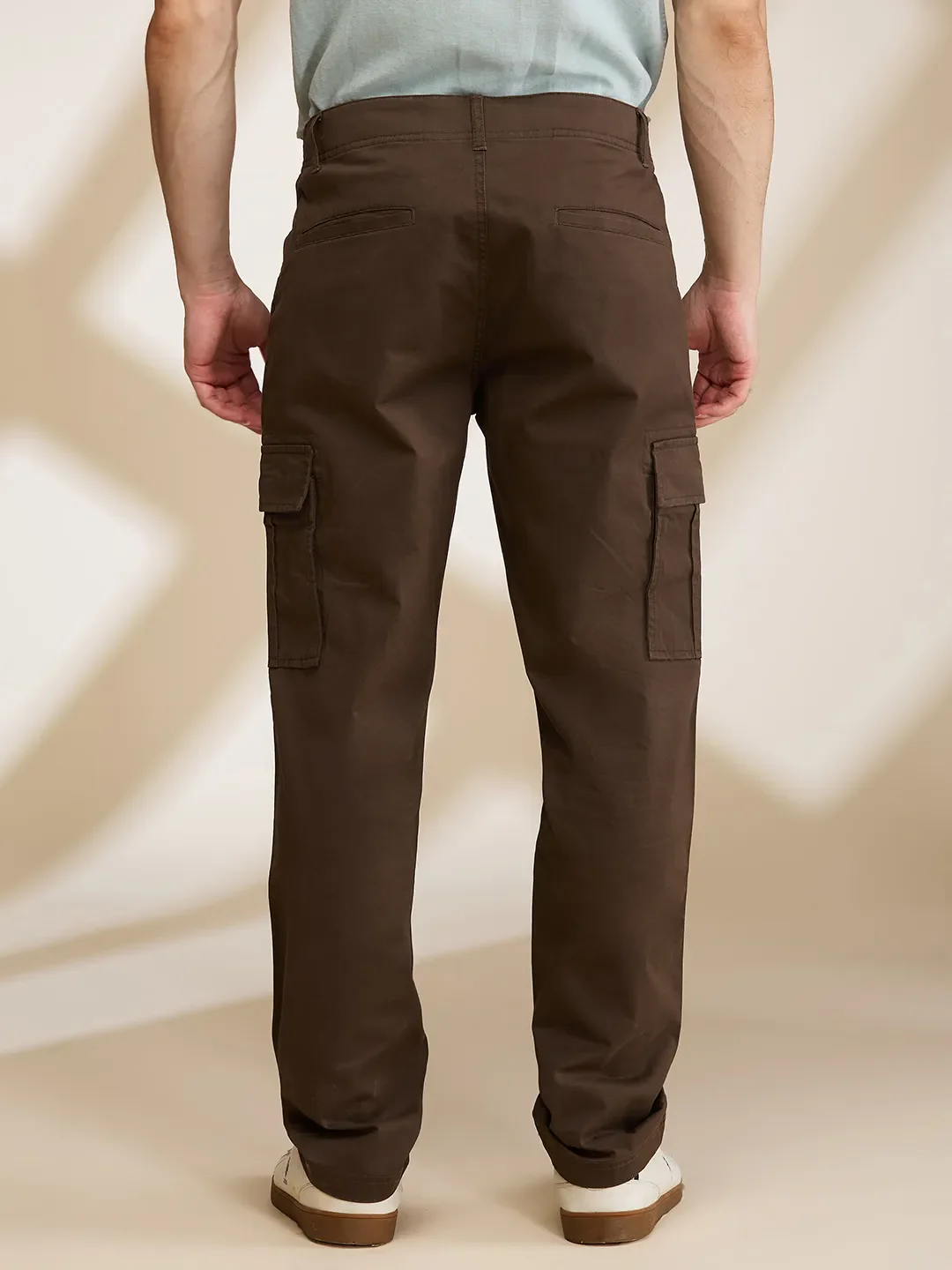 Brown Easy Fit Cargos for Men By Being Human Clothing - Image 3
