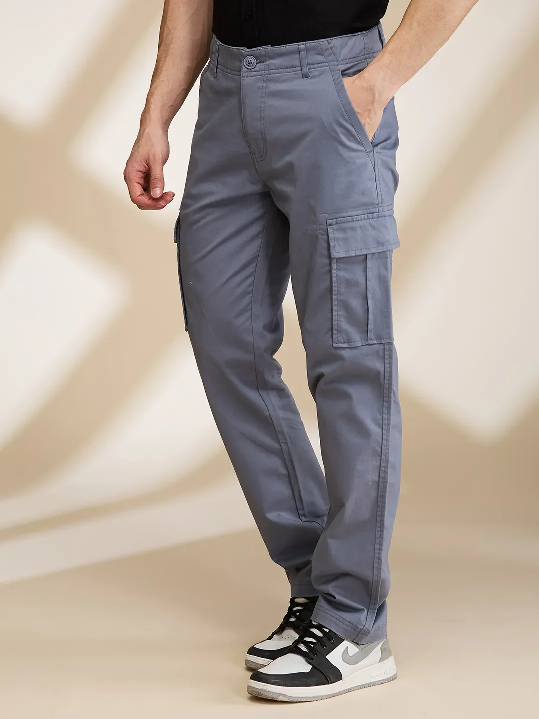 Grey Easy Fit Cargos for Men By Being Human Clothing - Image 4