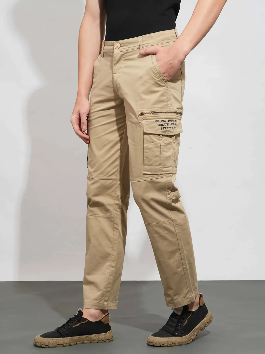 Cream Easy Fit Cargos for Men By Being Human Clothing - Image 2