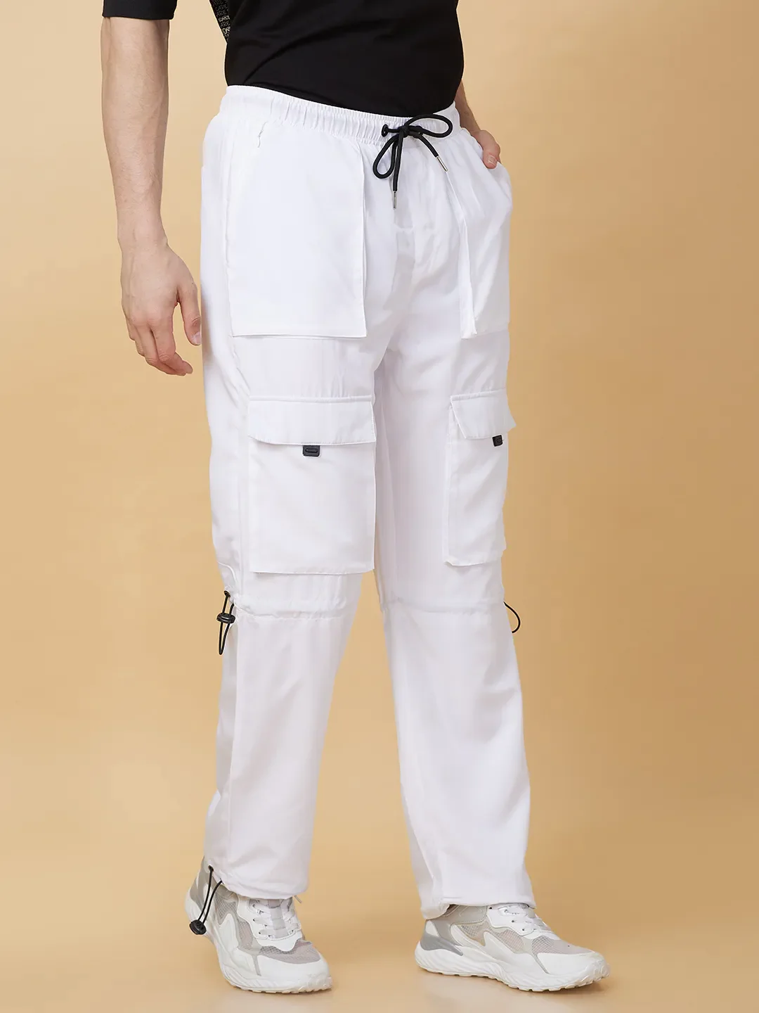 White Easy Fit Cargos for Men By Being Human Clothing - Image 4