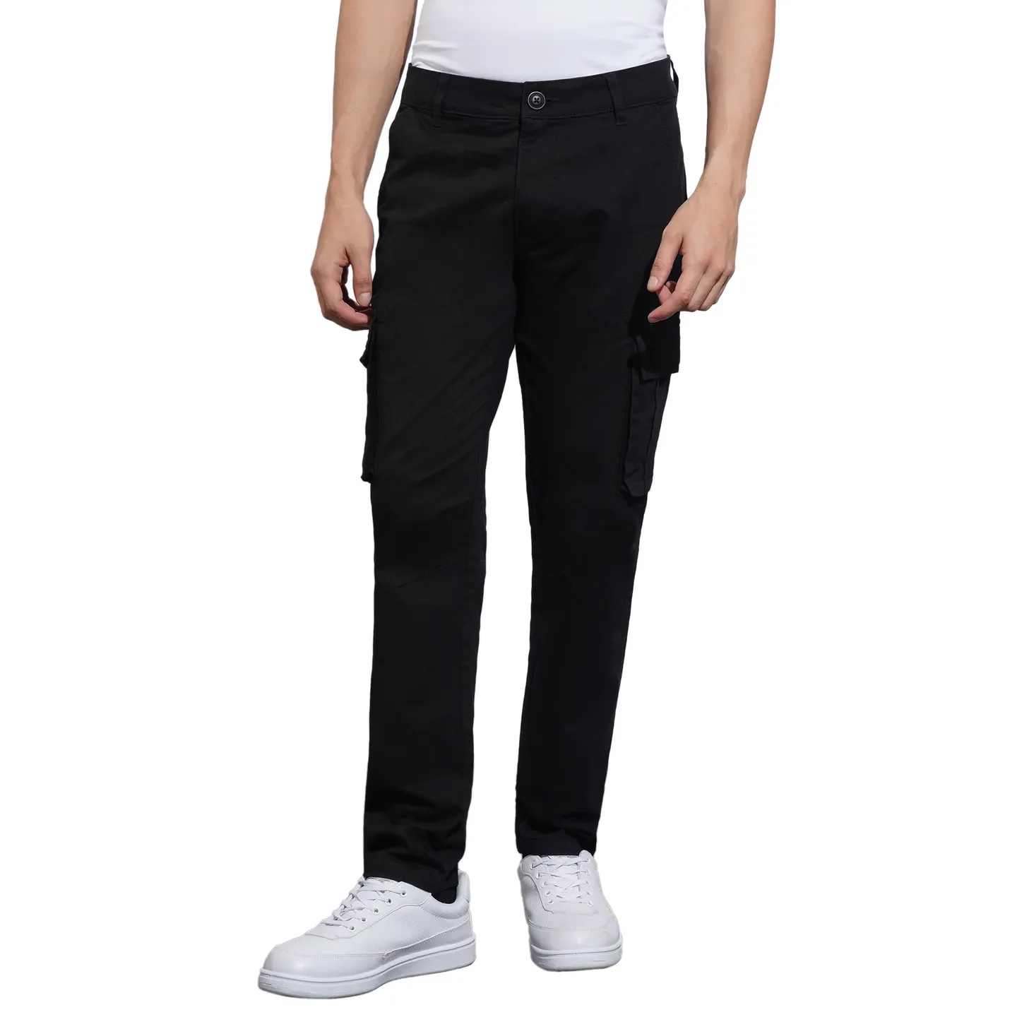 Black Slim Fit Cargos for Men By Being Human Clothing