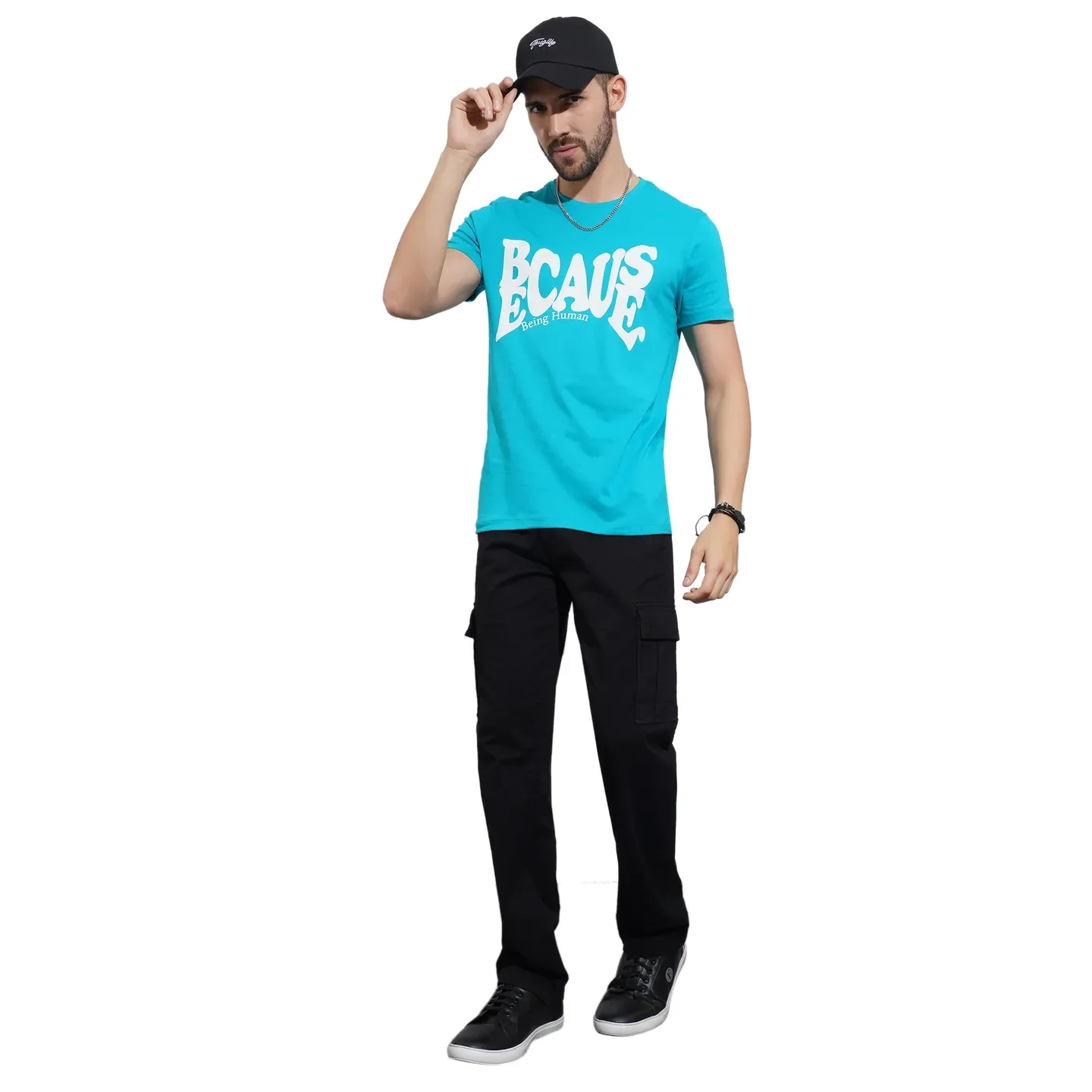 Black Slim Fit Men's Cargos by Being Human Clothing - Image 4