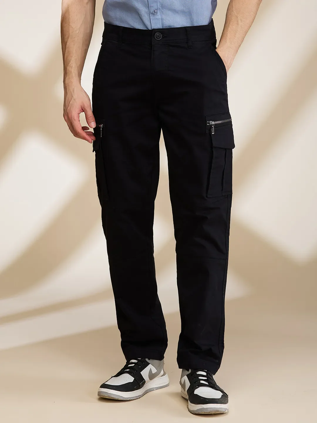 Black Easy Fit Cargos for Men By Being Human Clothing