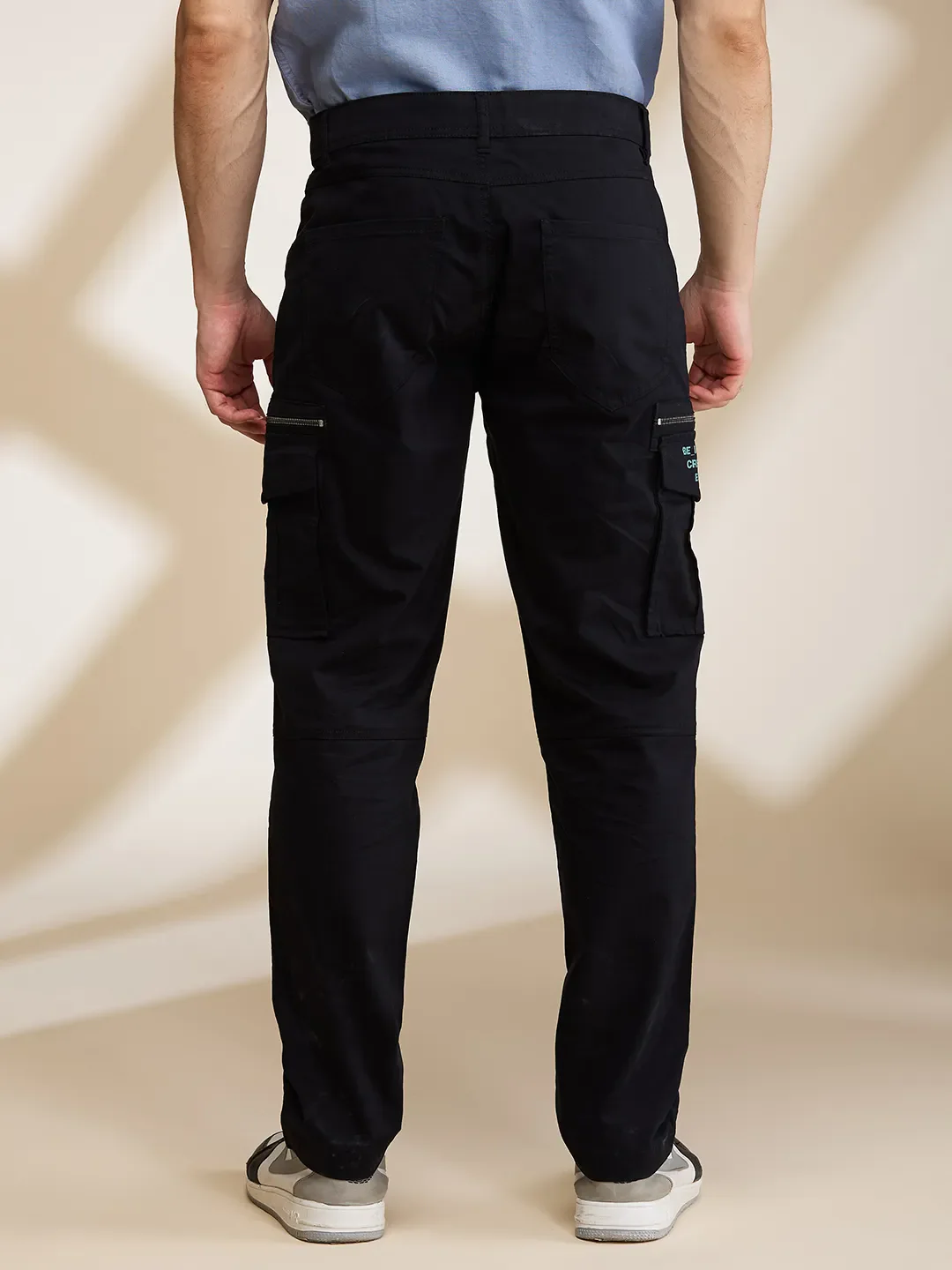 Black Easy Fit Cargos for Men By Being Human Clothing - Image 3