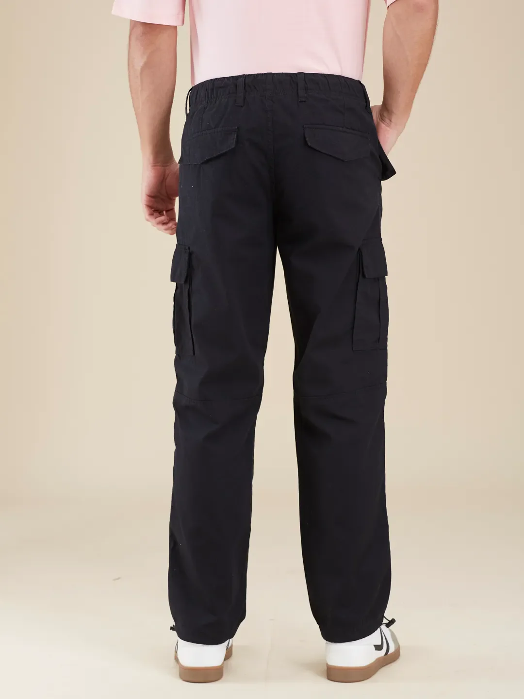 Black Loose Fit Cargos for Men By Being Human Clothing - Image 3