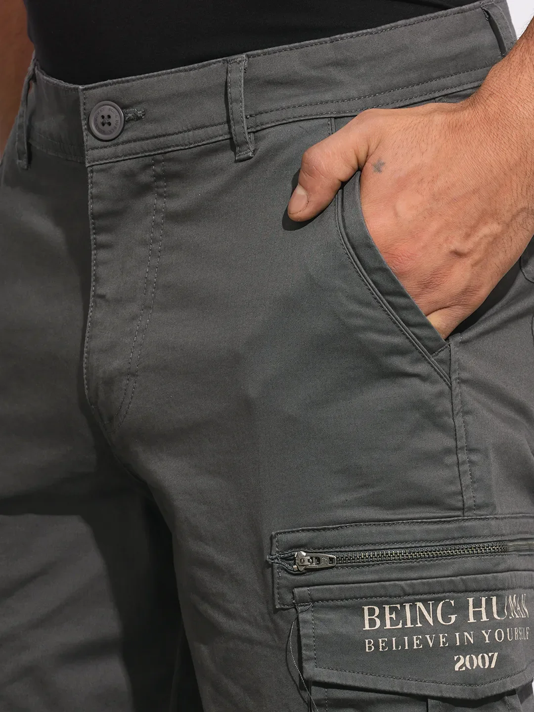 Charcoal Easy Fit Cargos for Men By Being Human Clothing - Image 5