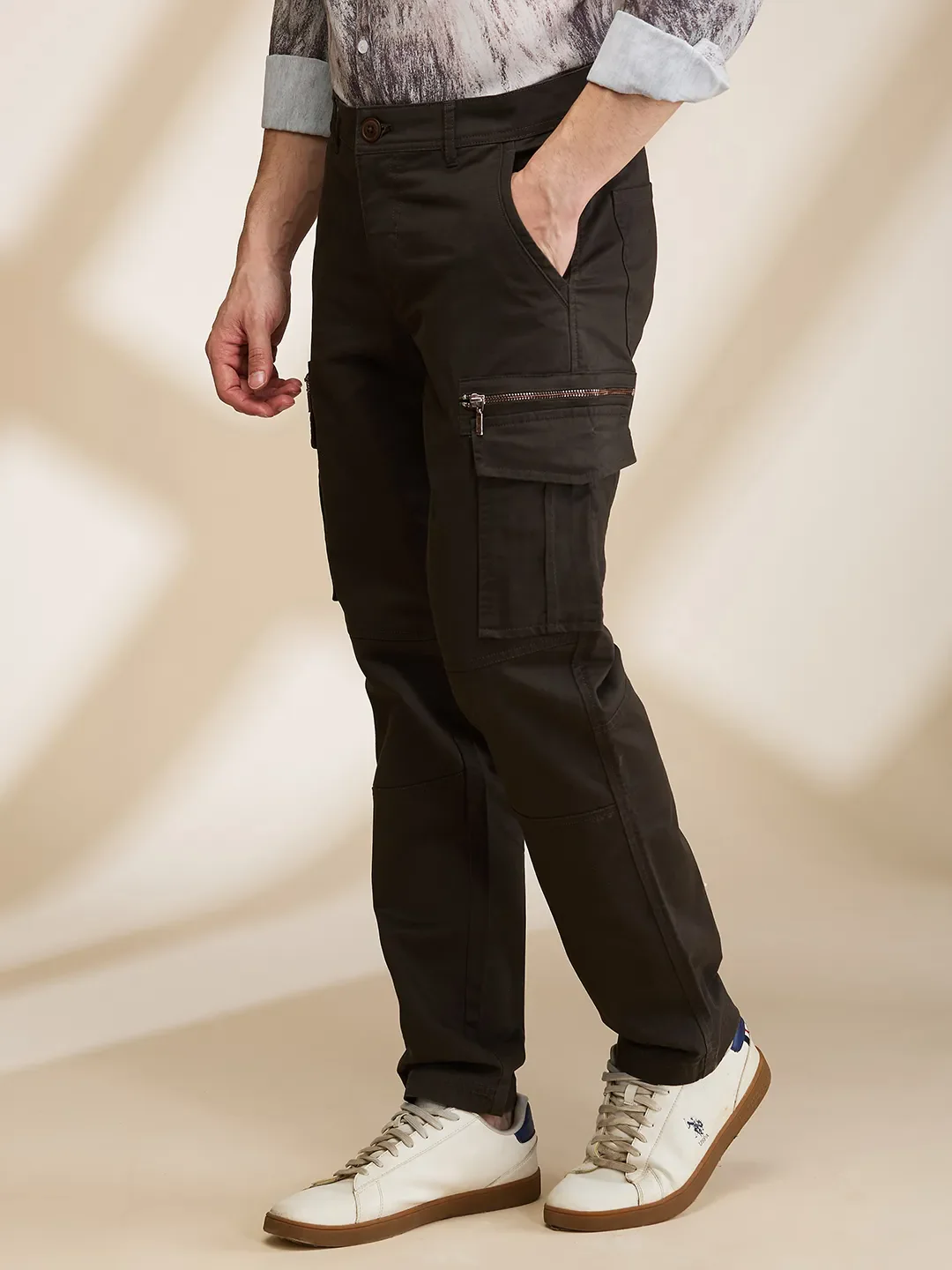 Green Easy Fit Cargos for Men By Being Human Clothing - Image 4