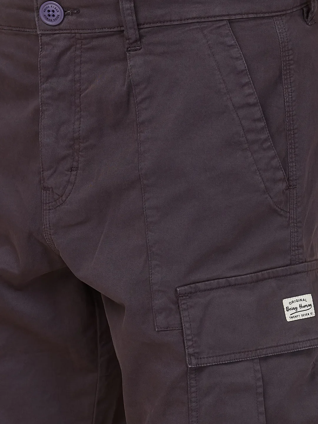 Grey Slim Fit Cargos for Men By Being Human Clothing - Image 5