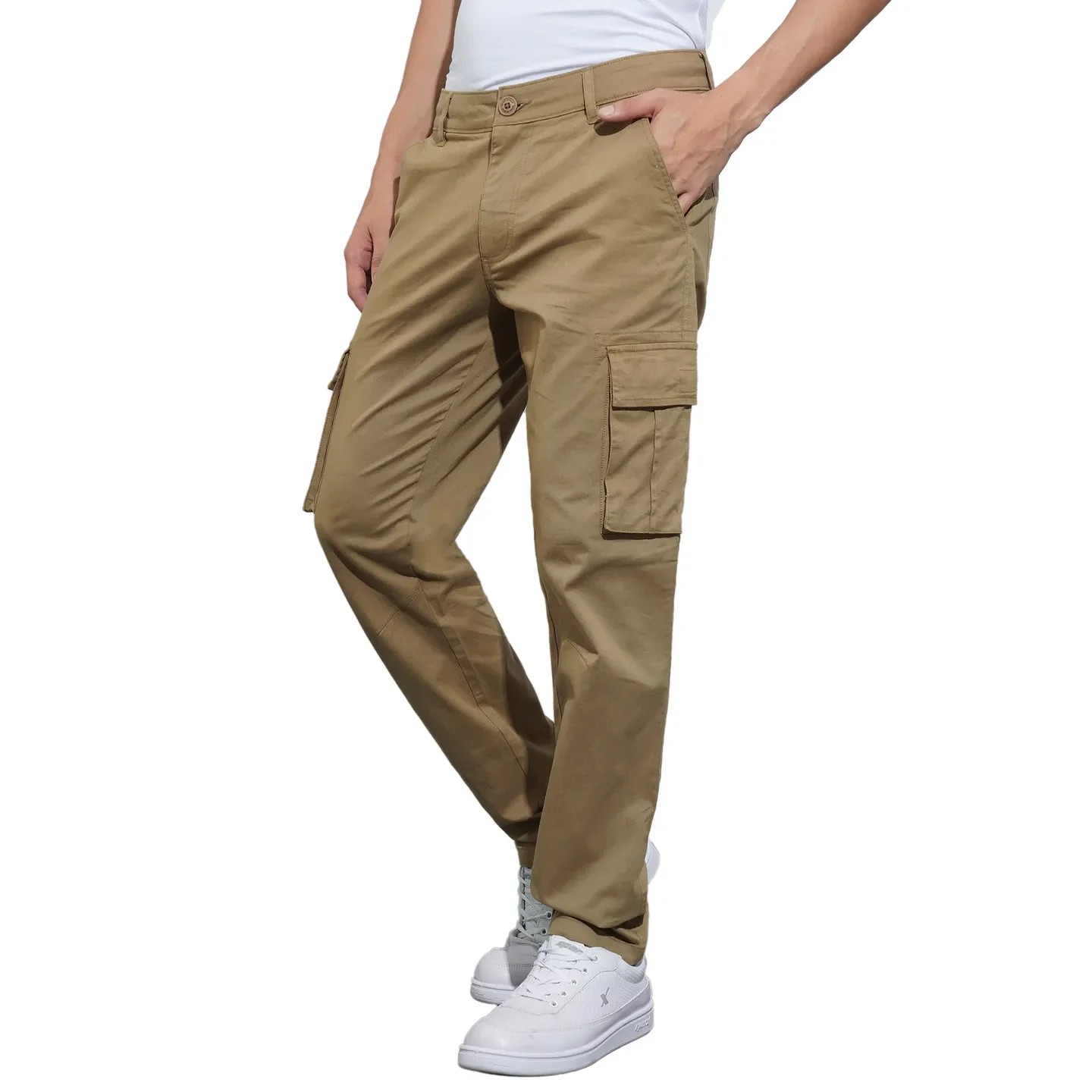 Khaki Slim Fit Men's Cargos by Being Human Clothing - Image 2