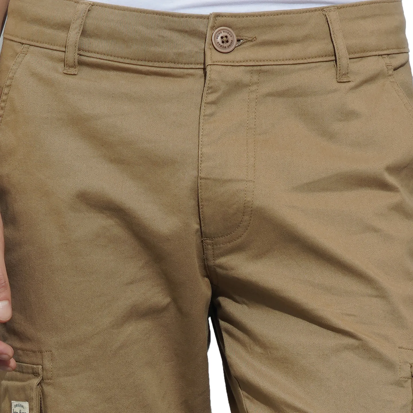 Khaki Slim Fit Men's Cargos by Being Human Clothing - Image 5