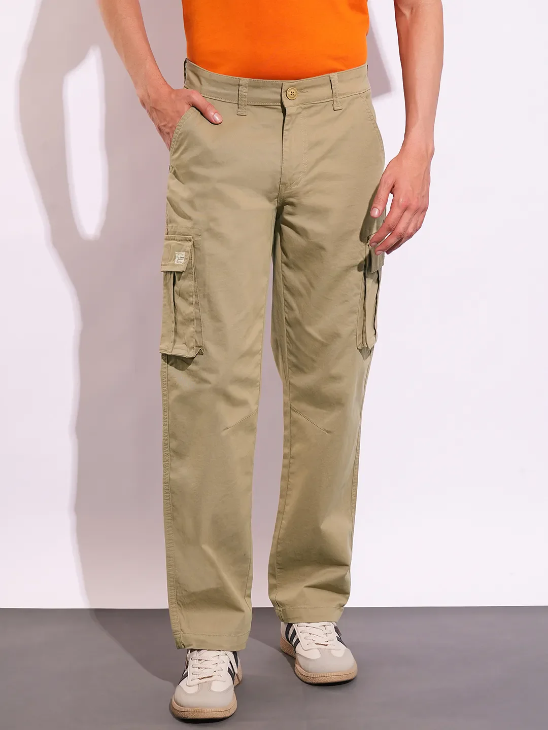 Khaki Slim Fit Men's Cargos by Being Human Clothing
