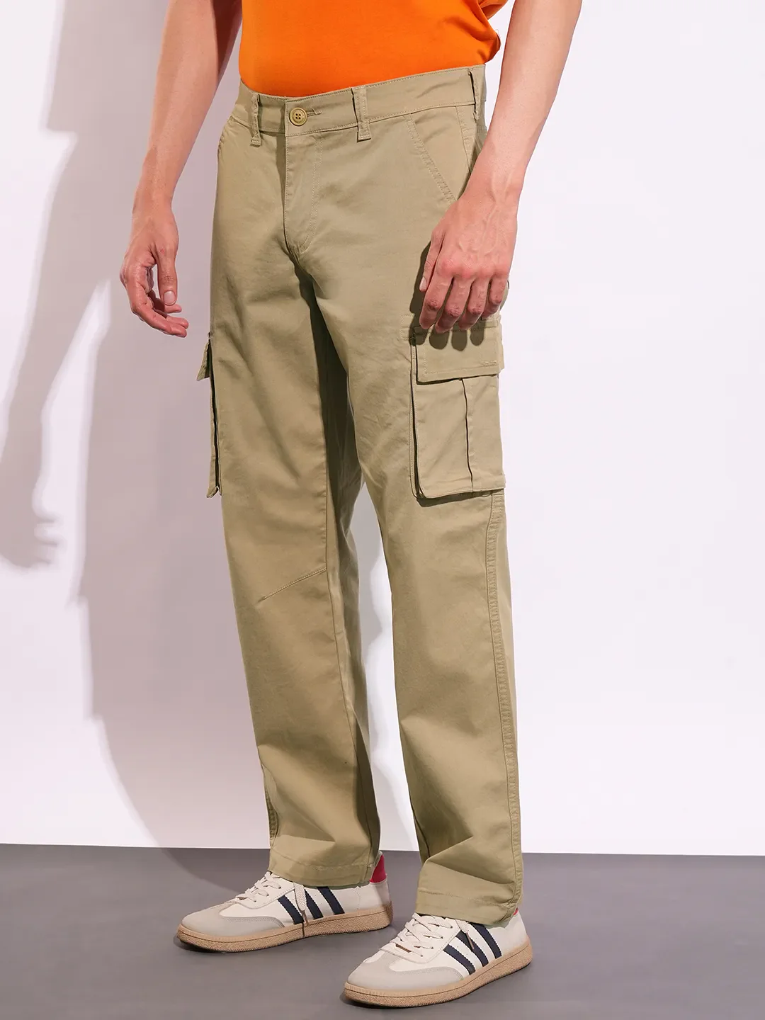 Khaki Slim Fit Men's Cargos by Being Human Clothing - Image 2