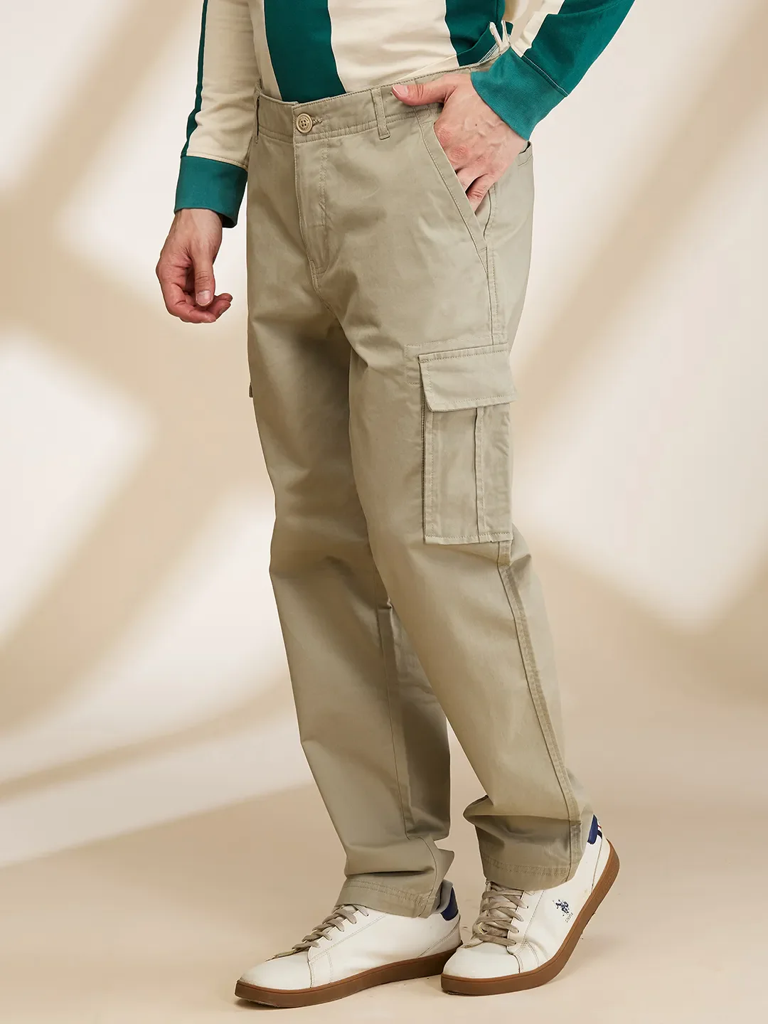 Green Slim Fit Men's Cargos by Being Human Clothing - Image 4