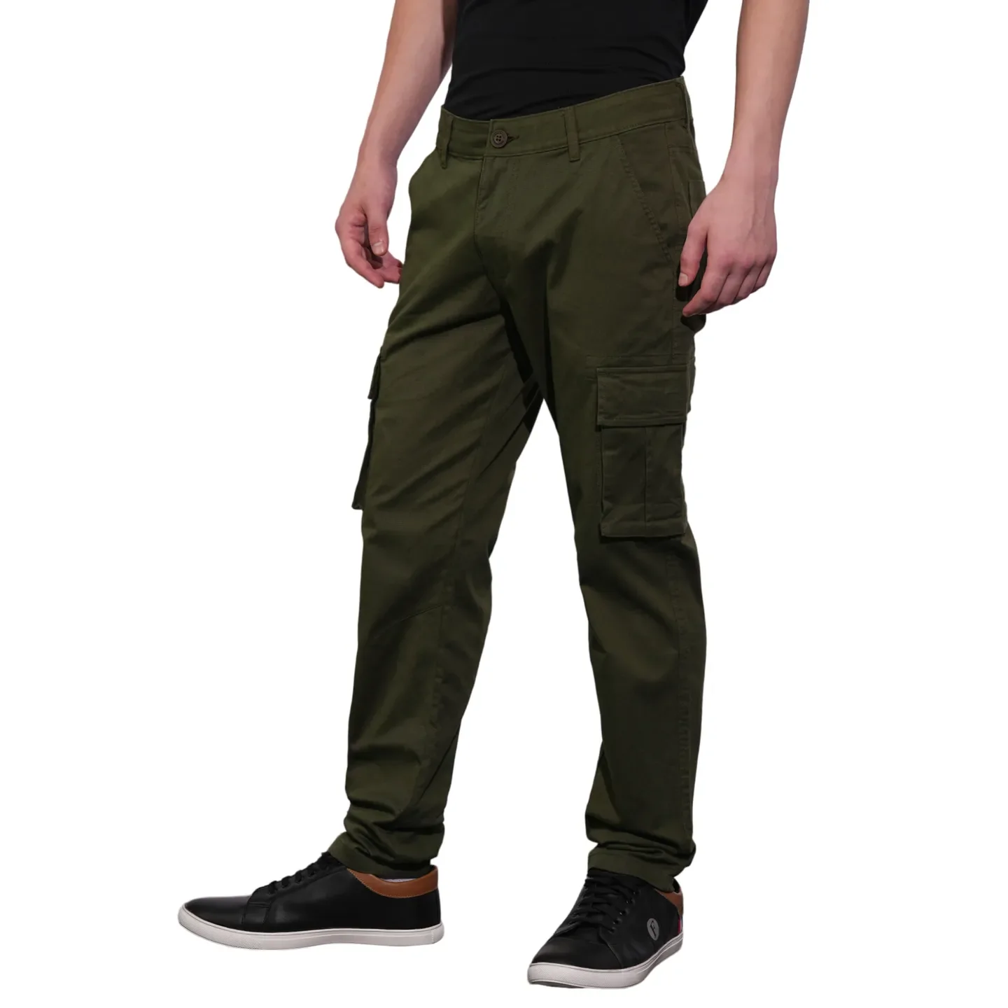 Olive Slim Fit Cargos for Men By Being Human Clothing - Image 2
