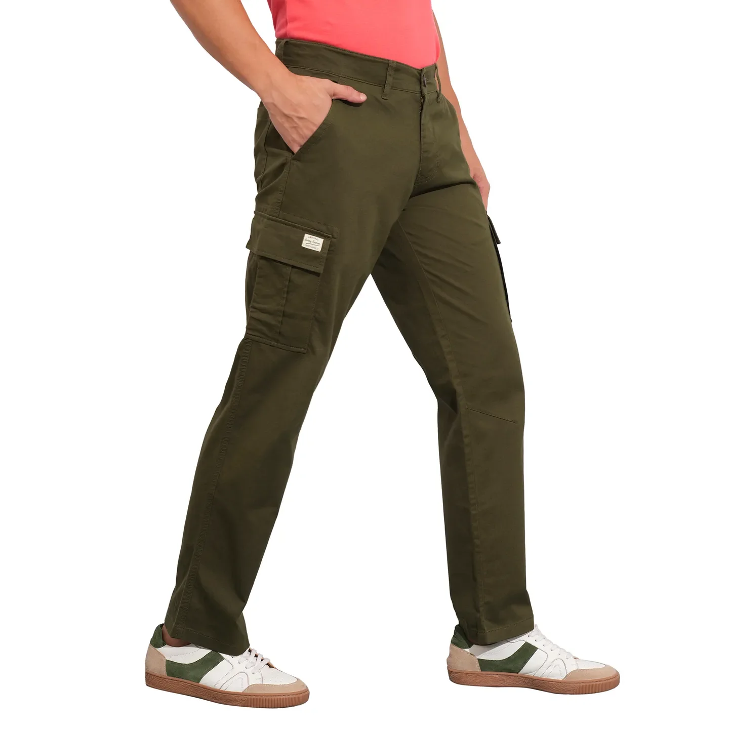 Olive Slim Fit Men's Cargos by Being Human Clothing - Image 2
