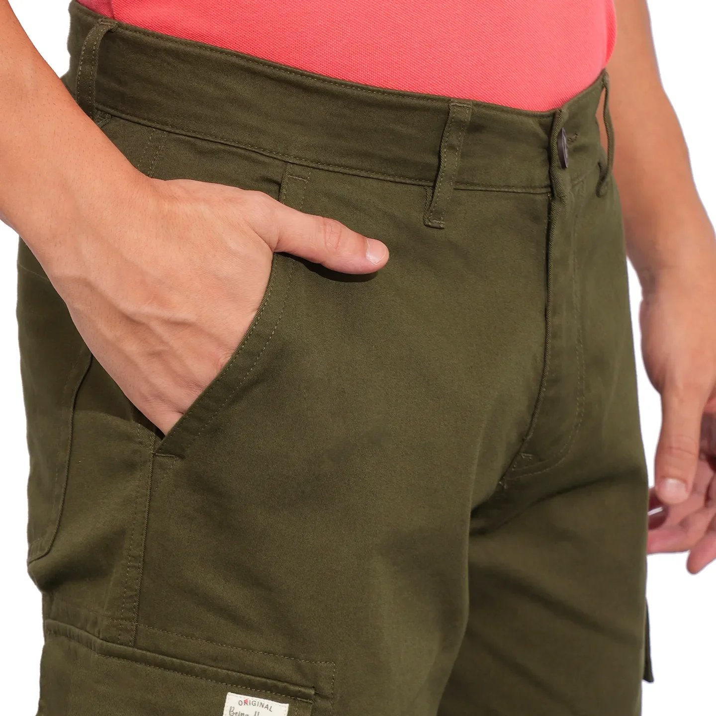 Olive Slim Fit Men's Cargos by Being Human Clothing - Image 5