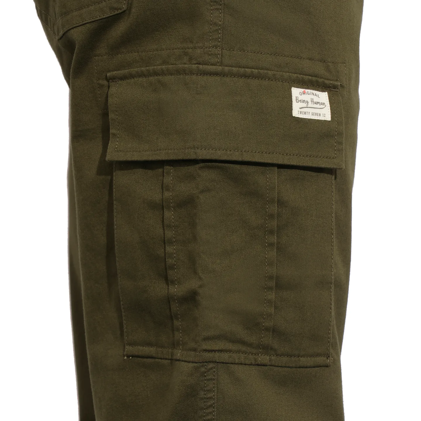 Olive Slim Fit Men's Cargos by Being Human Clothing - Image 6
