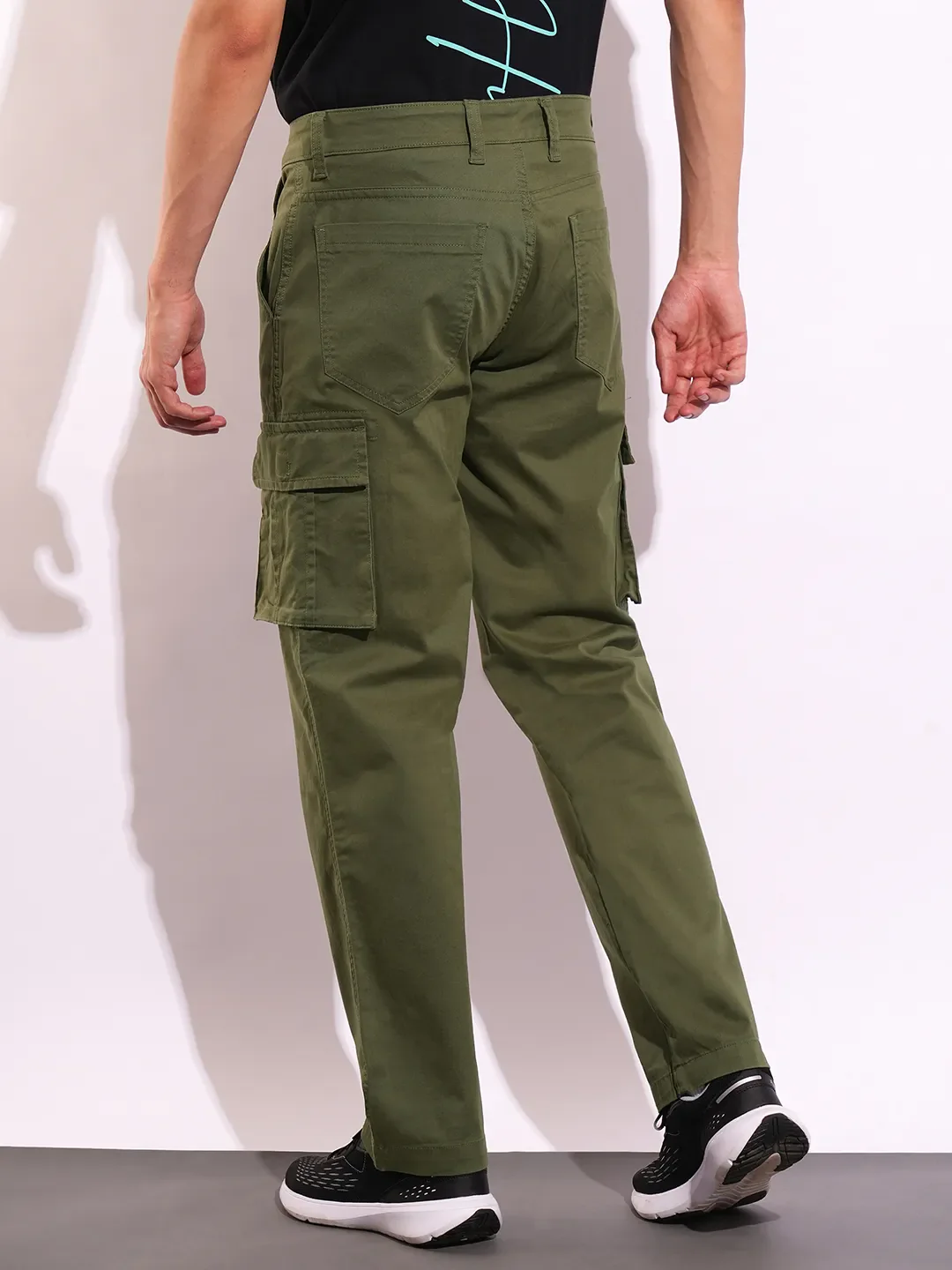 Olive Slim Fit Men's Cargos by Being Human Clothing - Image 3