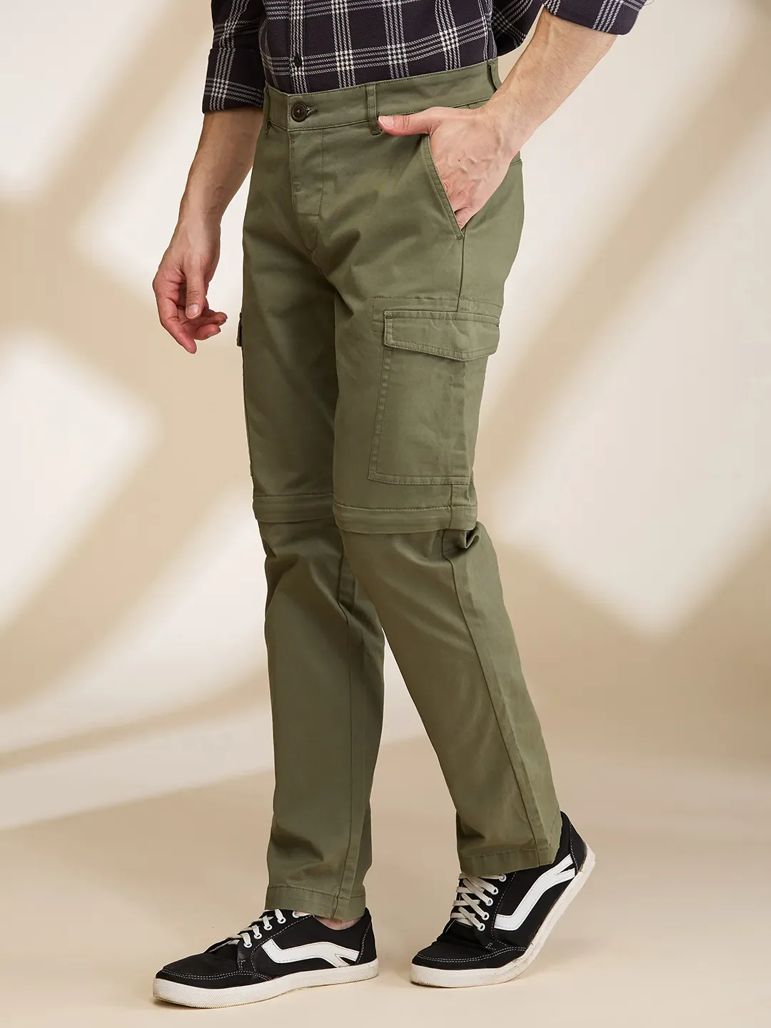 Olive Easy Fit Cargos for Men By Being Human Clothing - Image 4