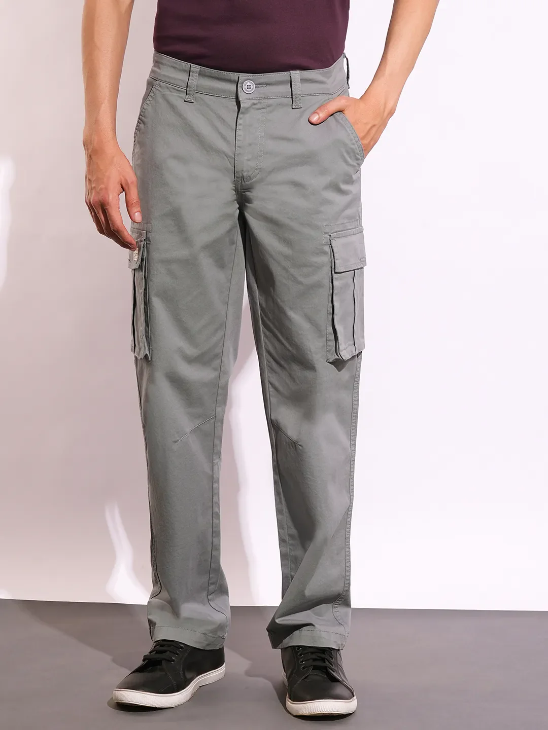 Grey Slim Fit Men's Cargos by Being Human Clothing