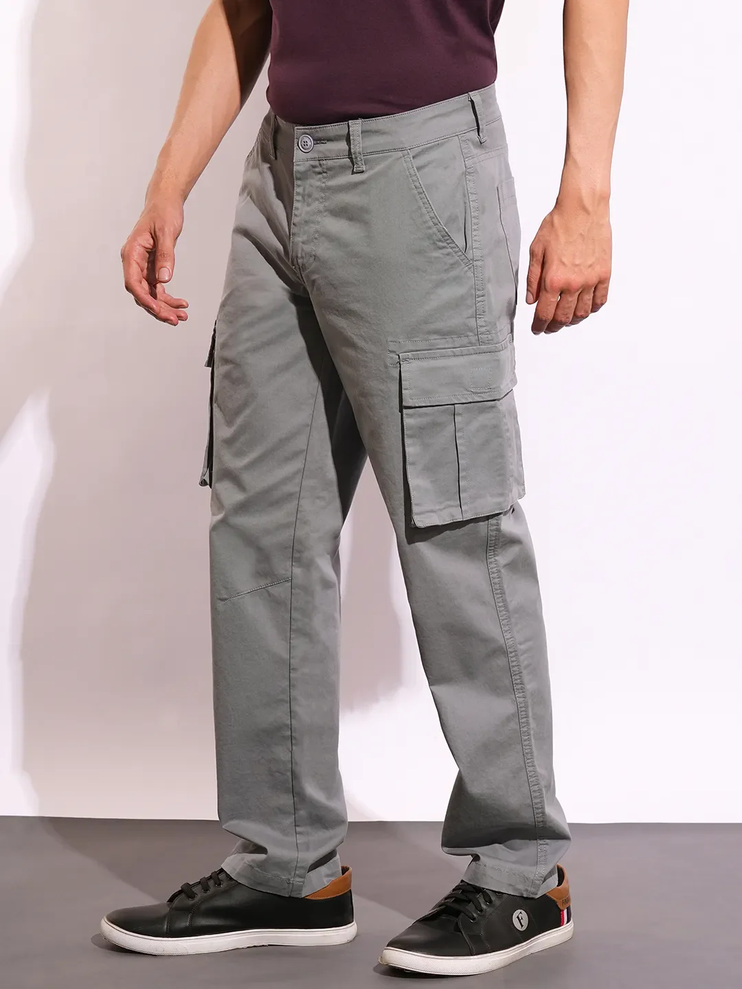 Grey Slim Fit Men's Cargos by Being Human Clothing - Image 2