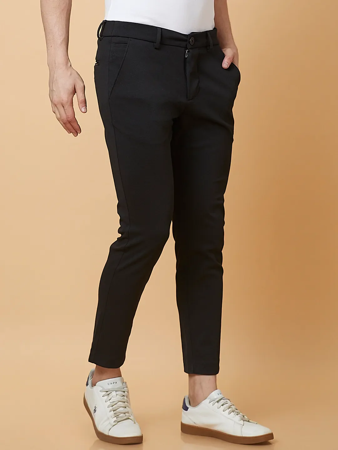 Black Cropped fit Men's Chinos by Being Human Clothing - Image 4