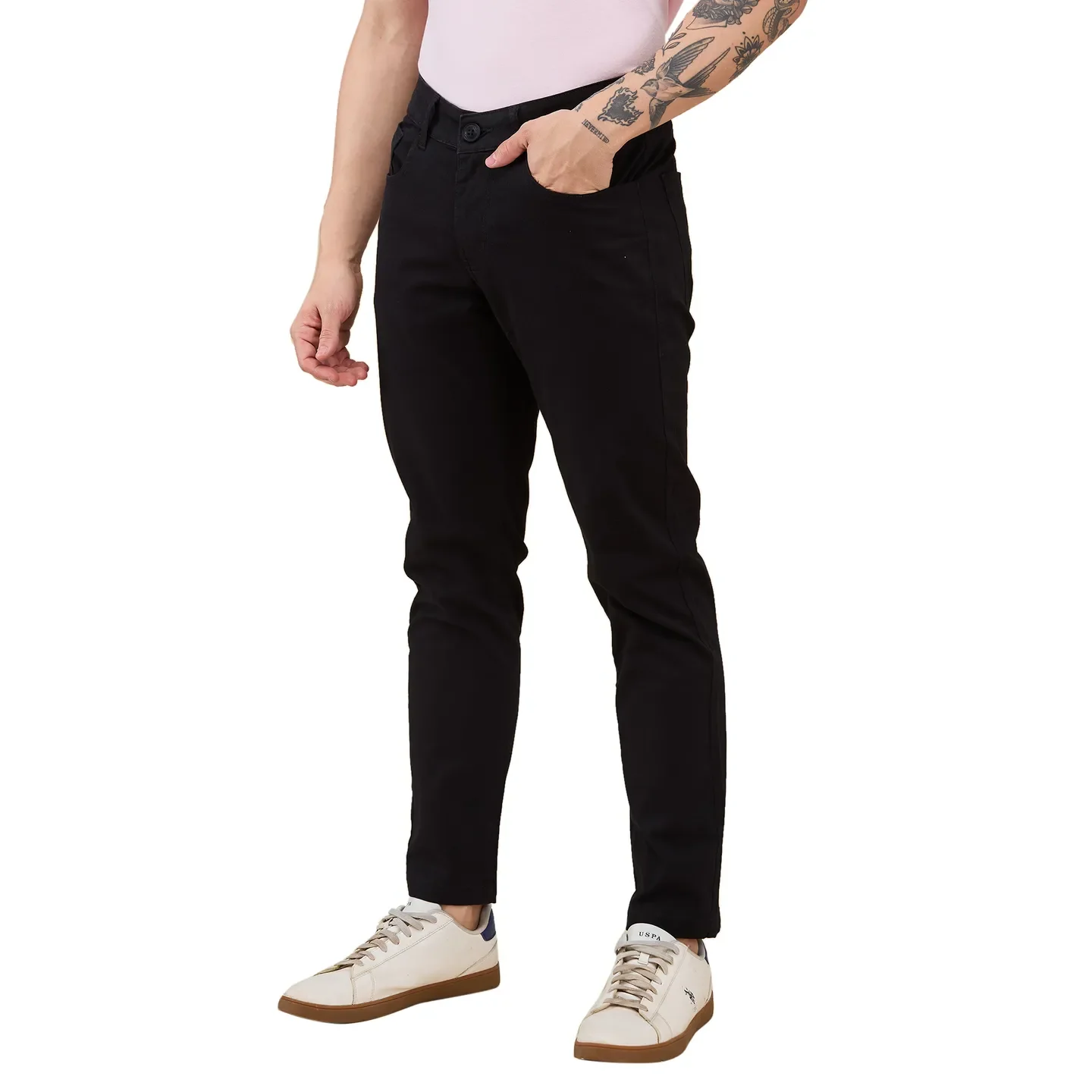 Black Cropped fit Men's Chinos by Being Human Clothing - Image 4