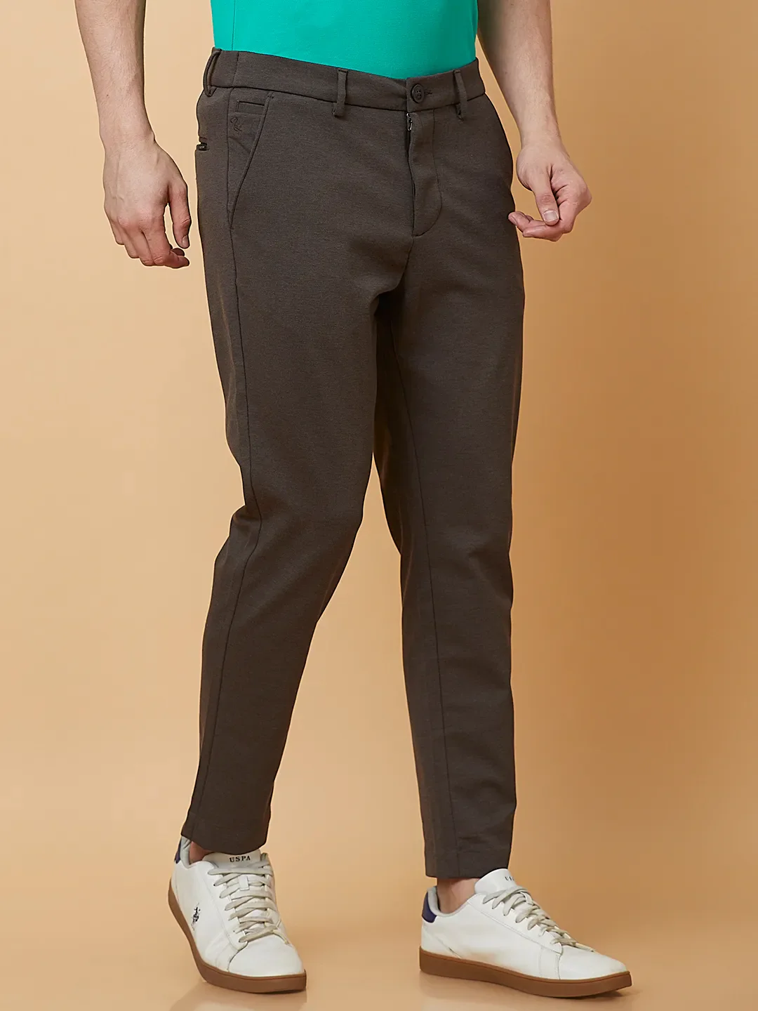 Brown Cropped fit Men's Chinos by Being Human Clothing - Image 4