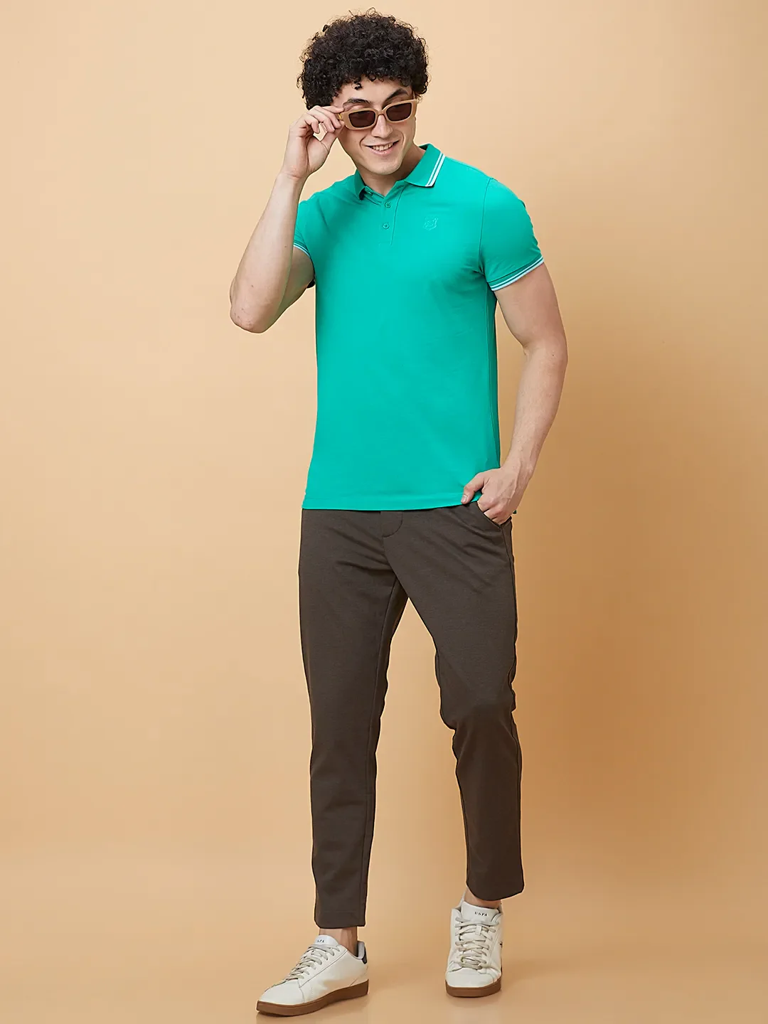 Brown Cropped fit Men's Chinos by Being Human Clothing - Image 6