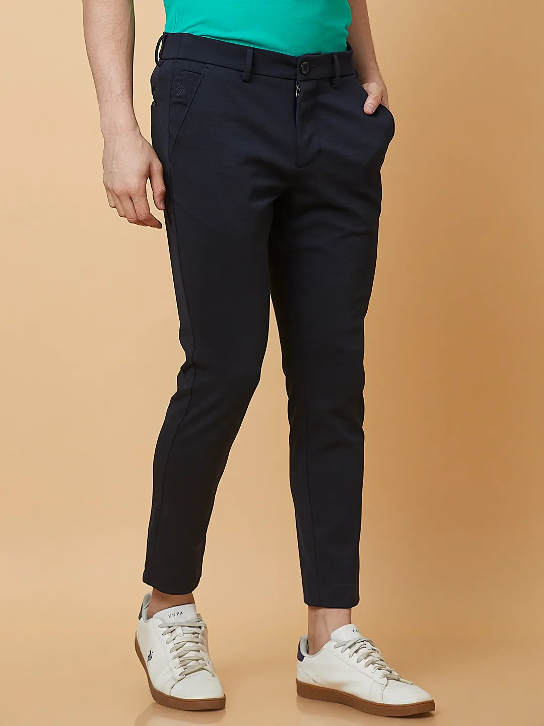 Navy Cropped Fit Chinos For Men By Being Human Clothing - Image 4