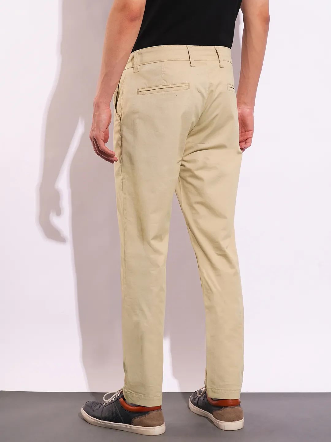 Beige Slim Fit Men's Chinos by Being Human Clothing - Image 3