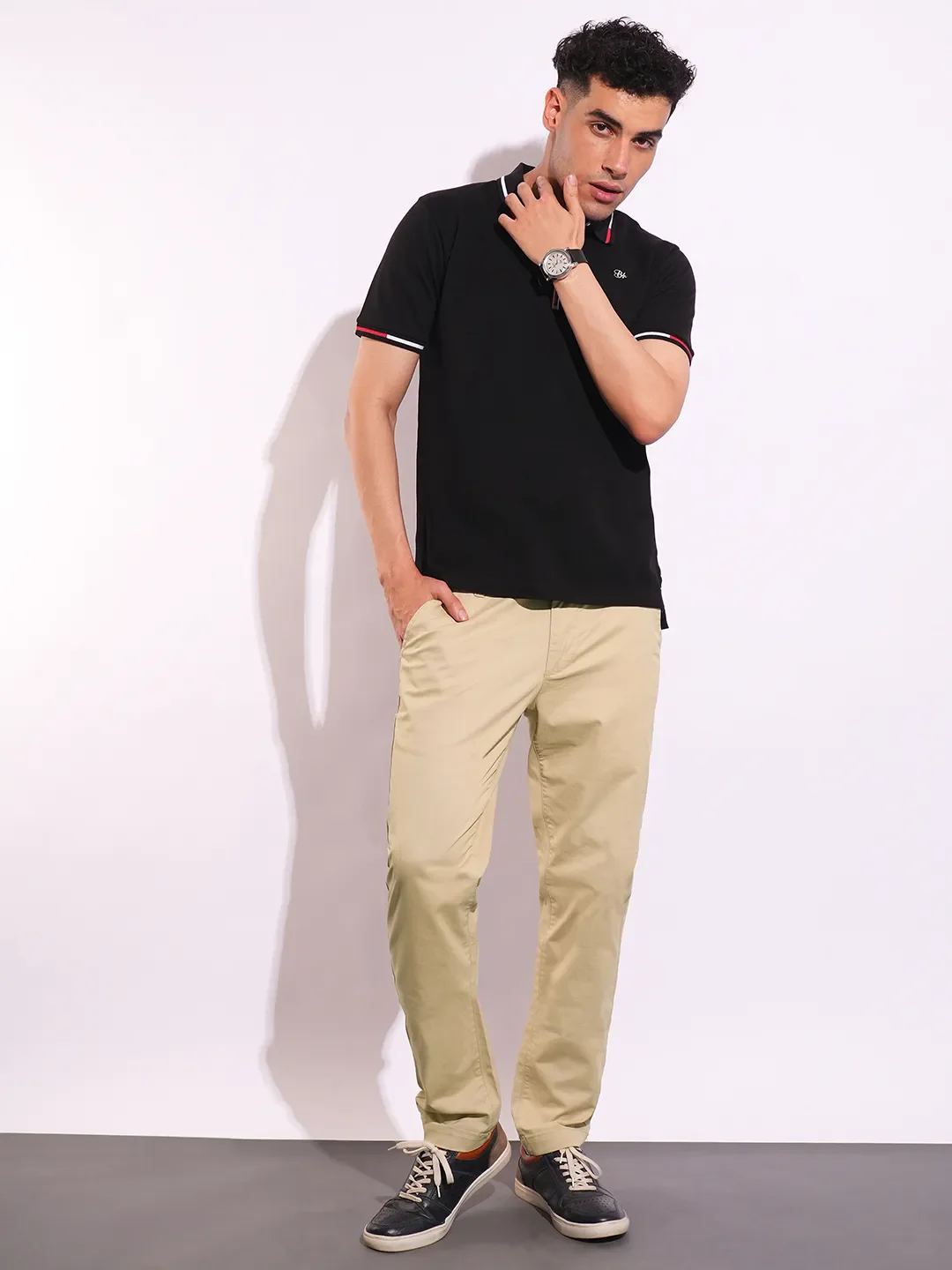 Beige Slim Fit Men's Chinos by Being Human Clothing - Image 4