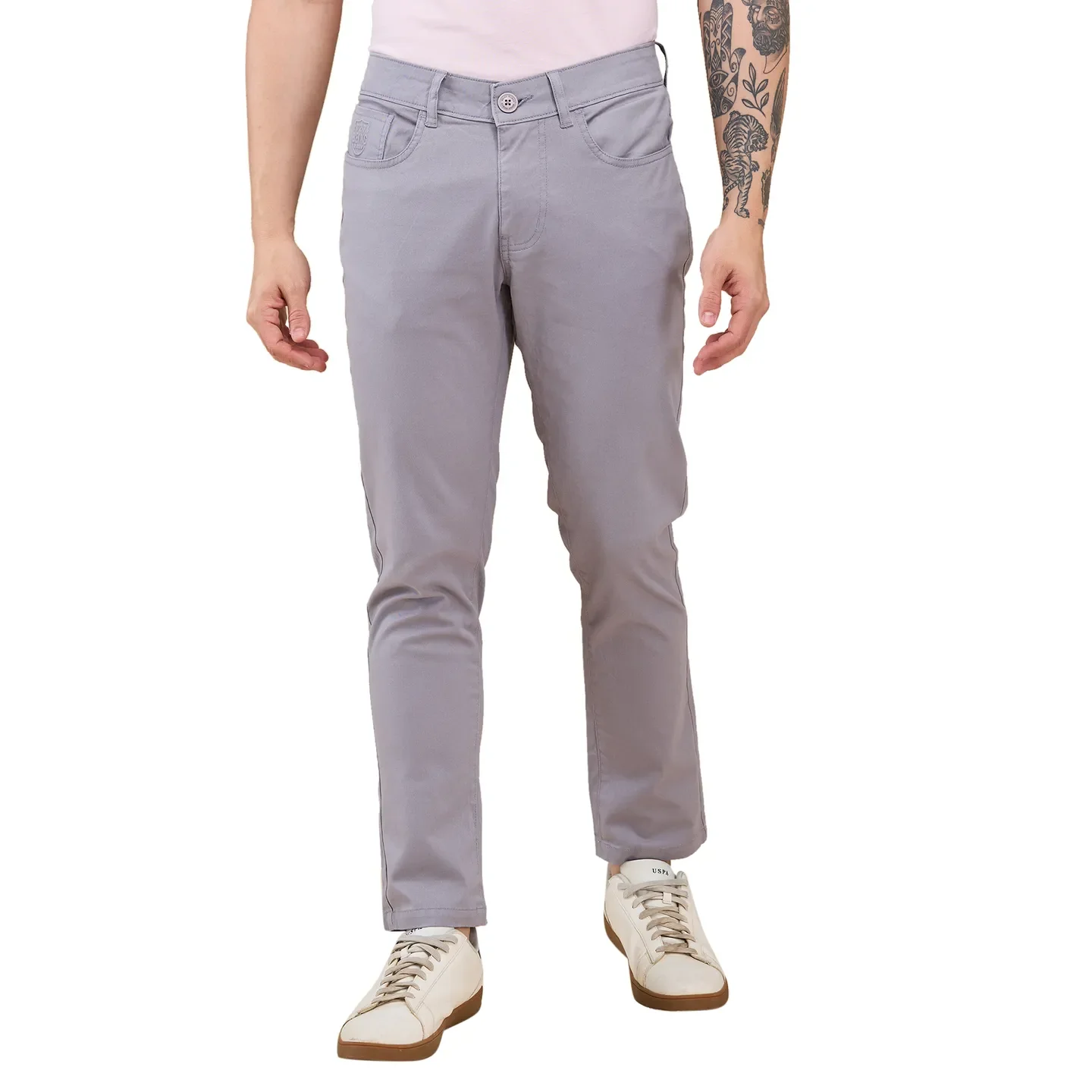 Grey Cropped Fit Chinos For Men By Being Human Clothing