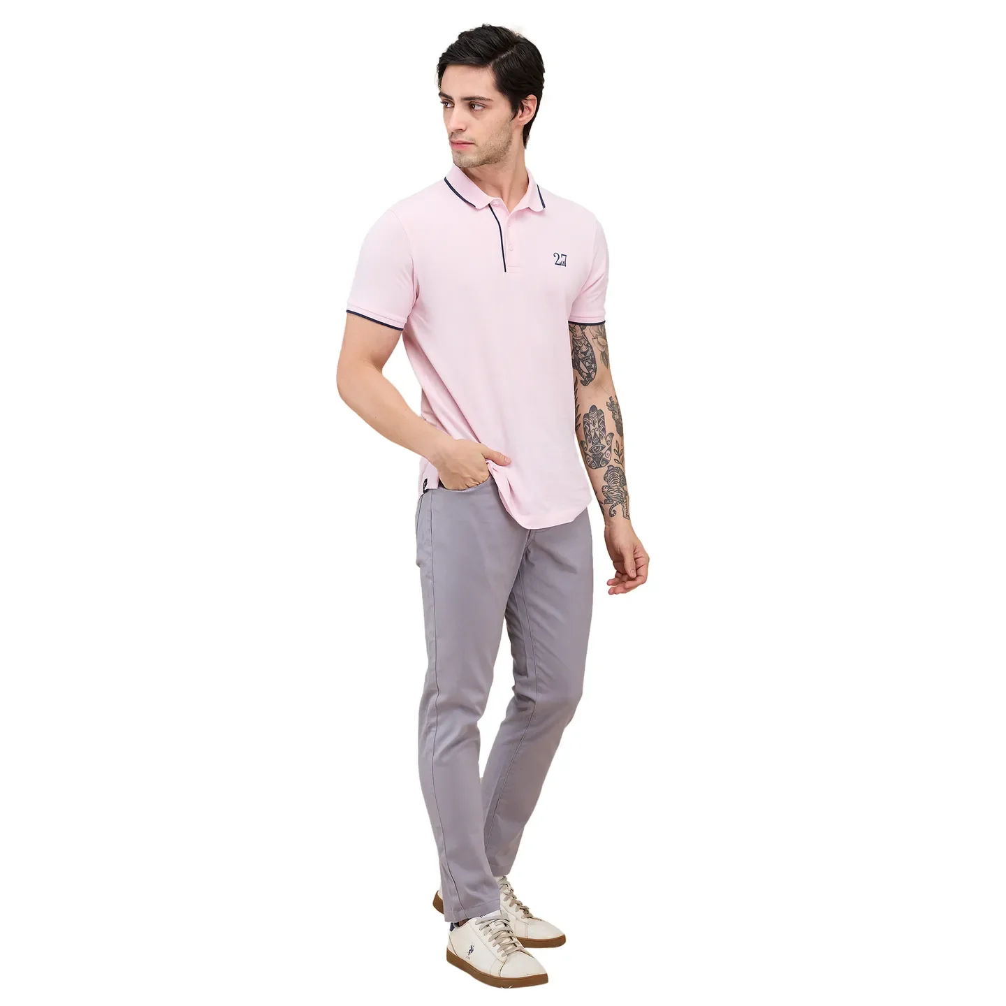 Grey Cropped Fit Chinos For Men By Being Human Clothing - Image 2