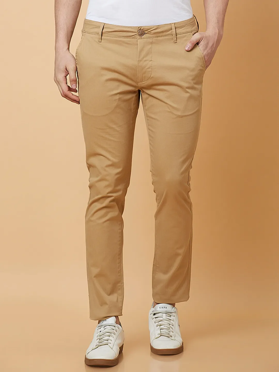 Khaki Slim Fit Chinos For Men By Being Human Clothing