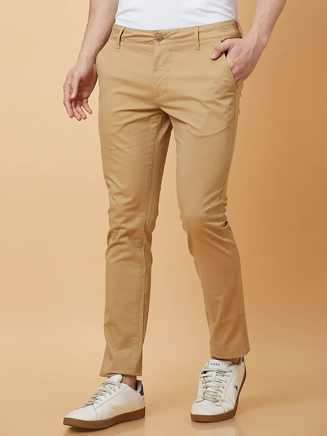 Khaki Slim Fit Chinos For Men By Being Human Clothing - Image 4