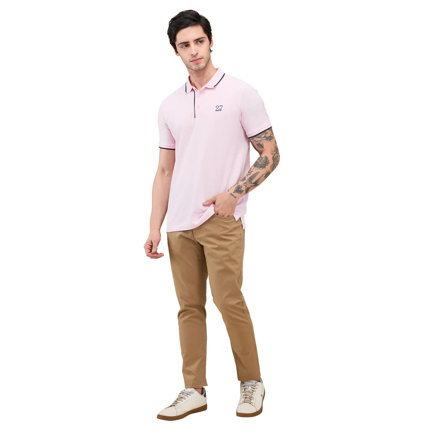 Khaki Cropped fit Men's Chinos by Being Human Clothing - Image 2