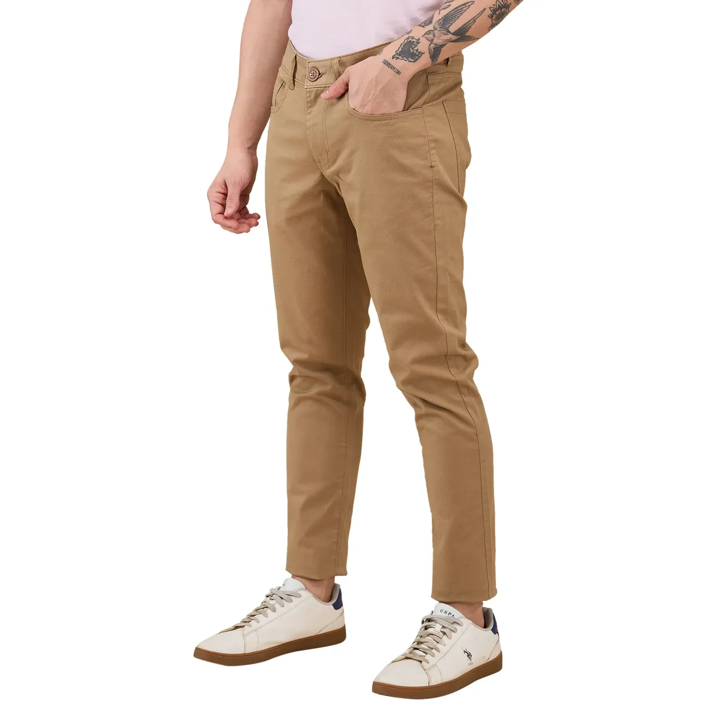 Khaki Cropped fit Men's Chinos by Being Human Clothing - Image 4