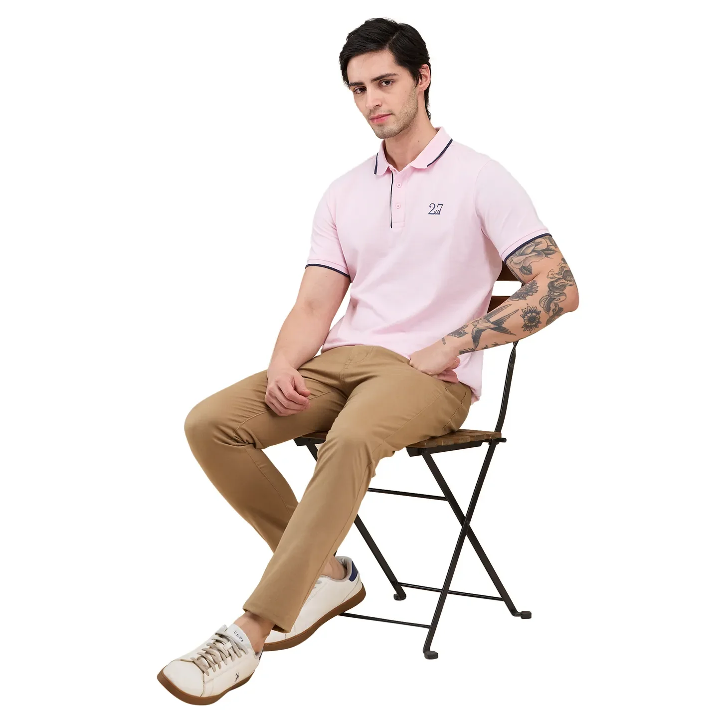 Khaki Cropped fit Men's Chinos by Being Human Clothing - Image 6