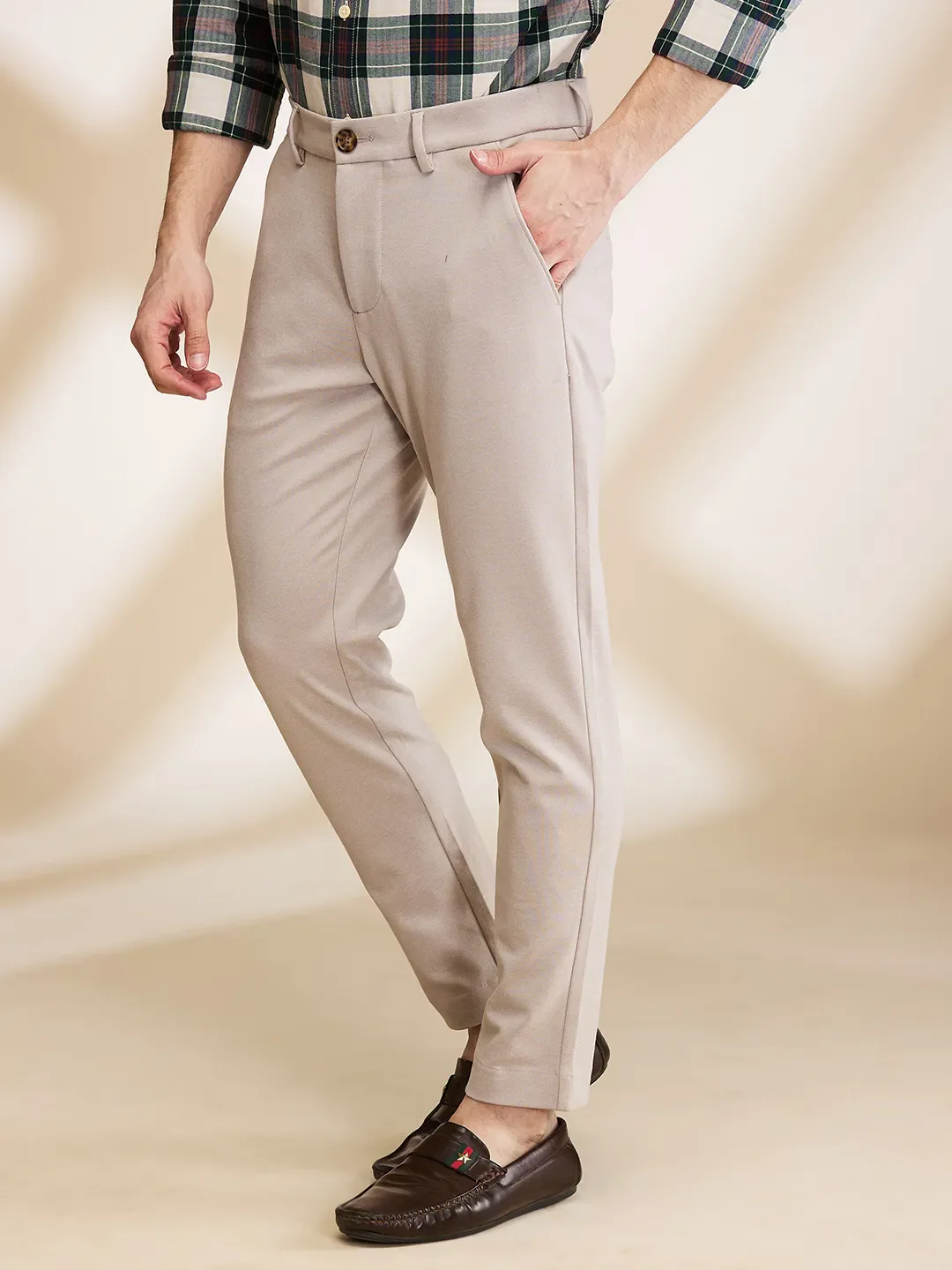 Beige Cropped fit Men's Chinos by Being Human Clothing - Image 4