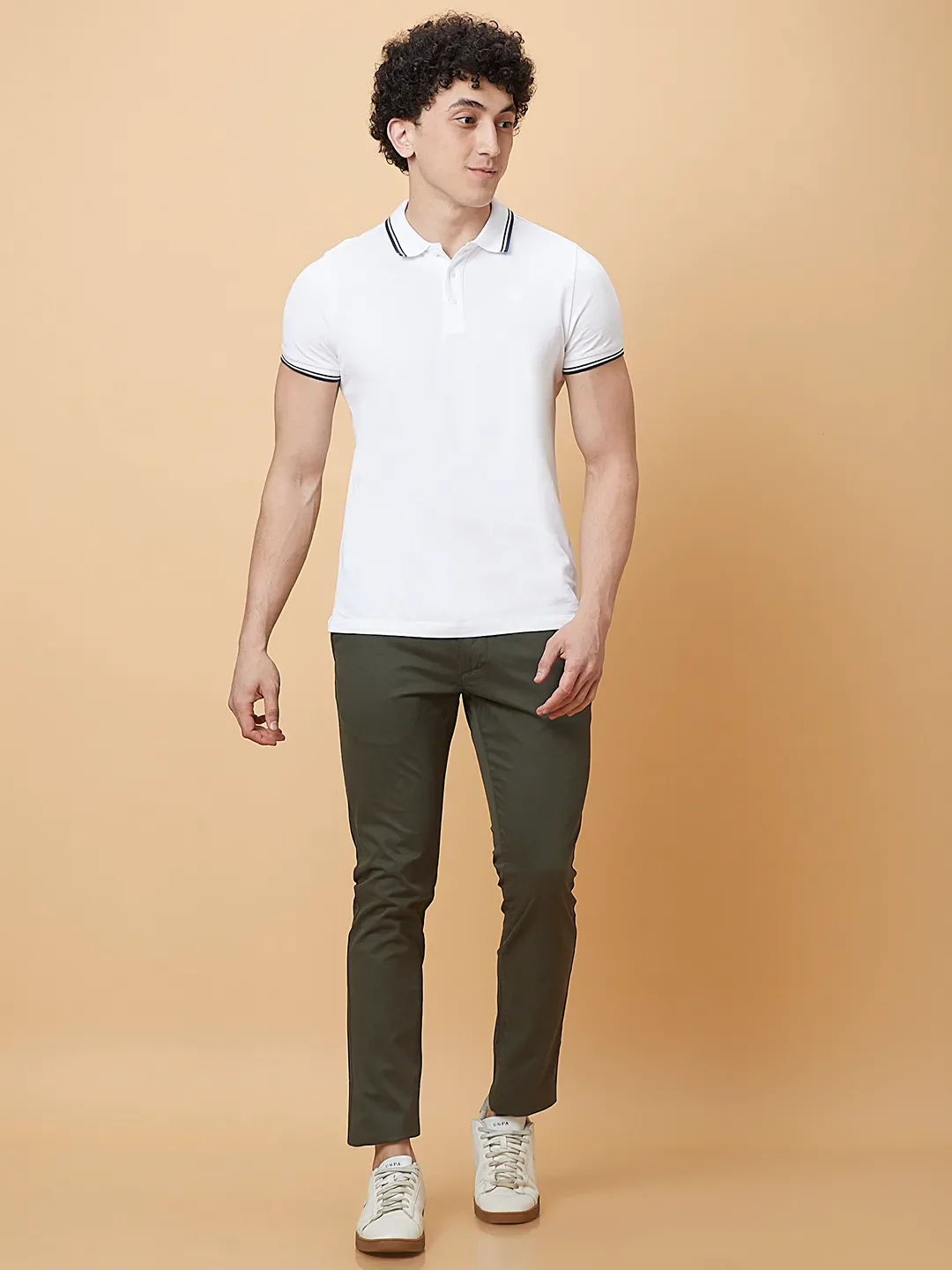 Military Green Slim Fit Chinos For Men By Being Human Clothing - Image 2