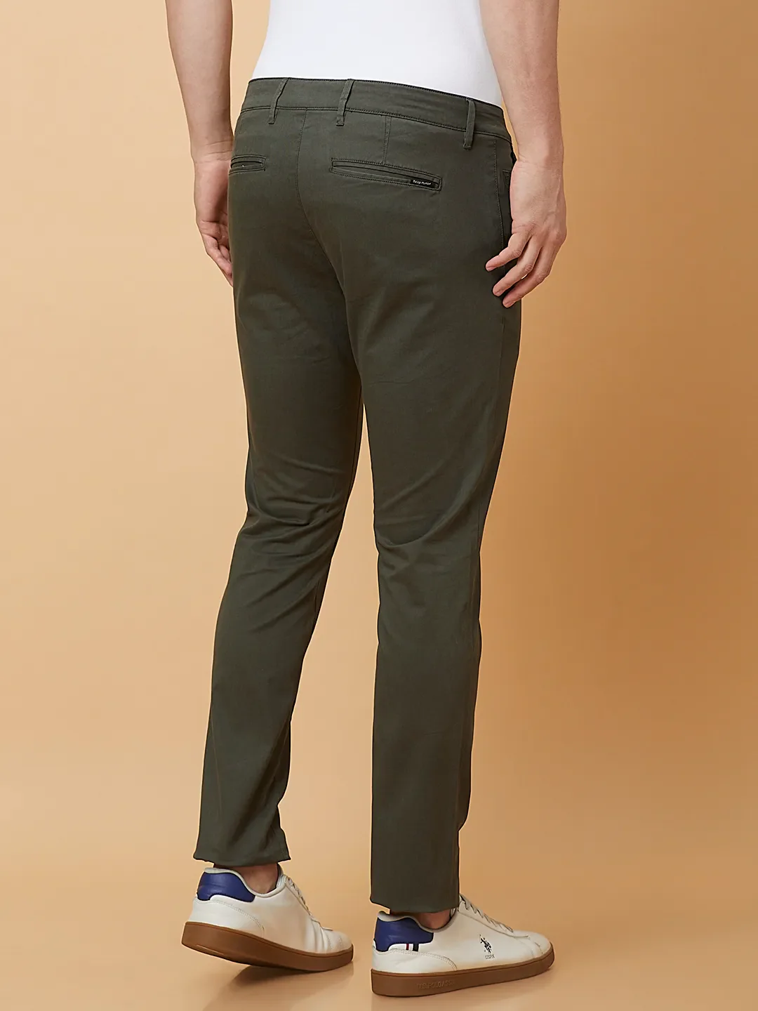 Military Green Slim Fit Chinos For Men By Being Human Clothing - Image 3