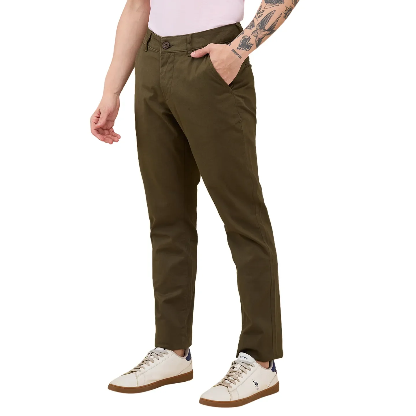 Olive Slim Fit Men's Chinos by Being Human Clothing - Image 4