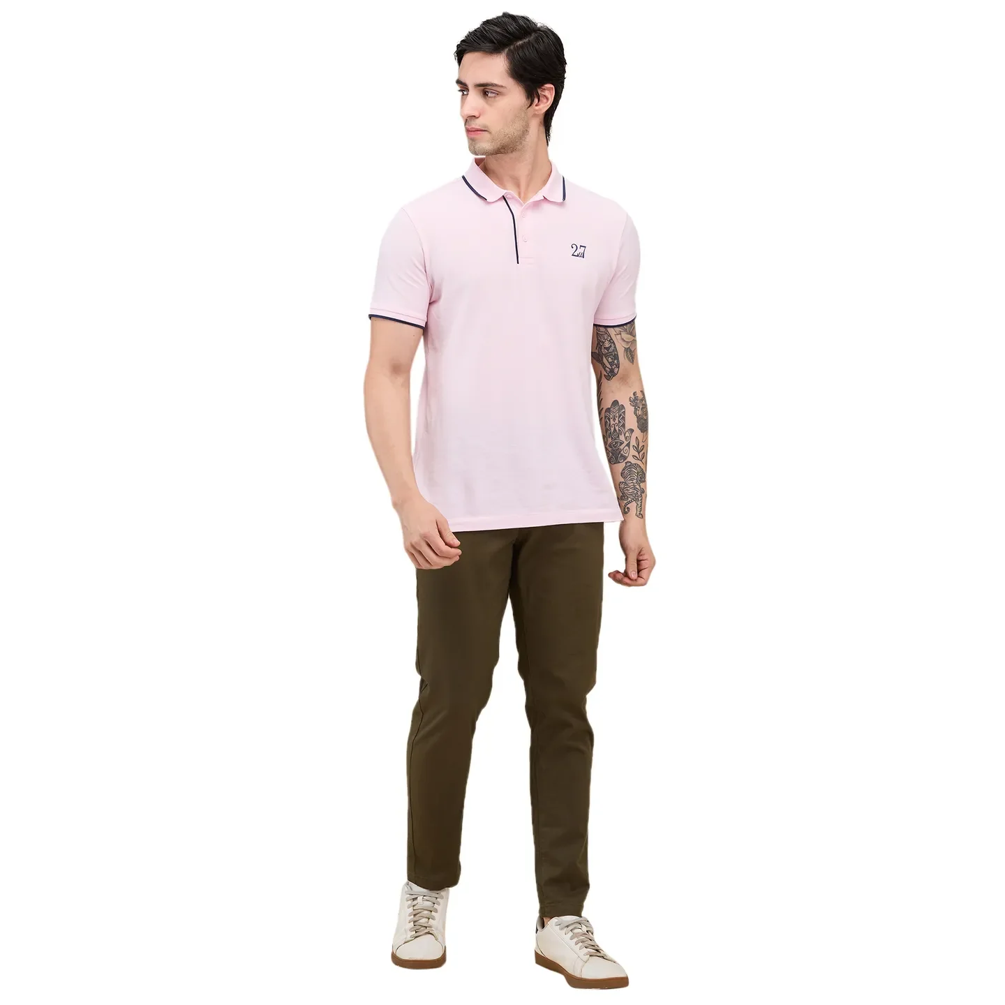 Olive Cropped Fit Chinos For Men By Being Human Clothing - Image 2