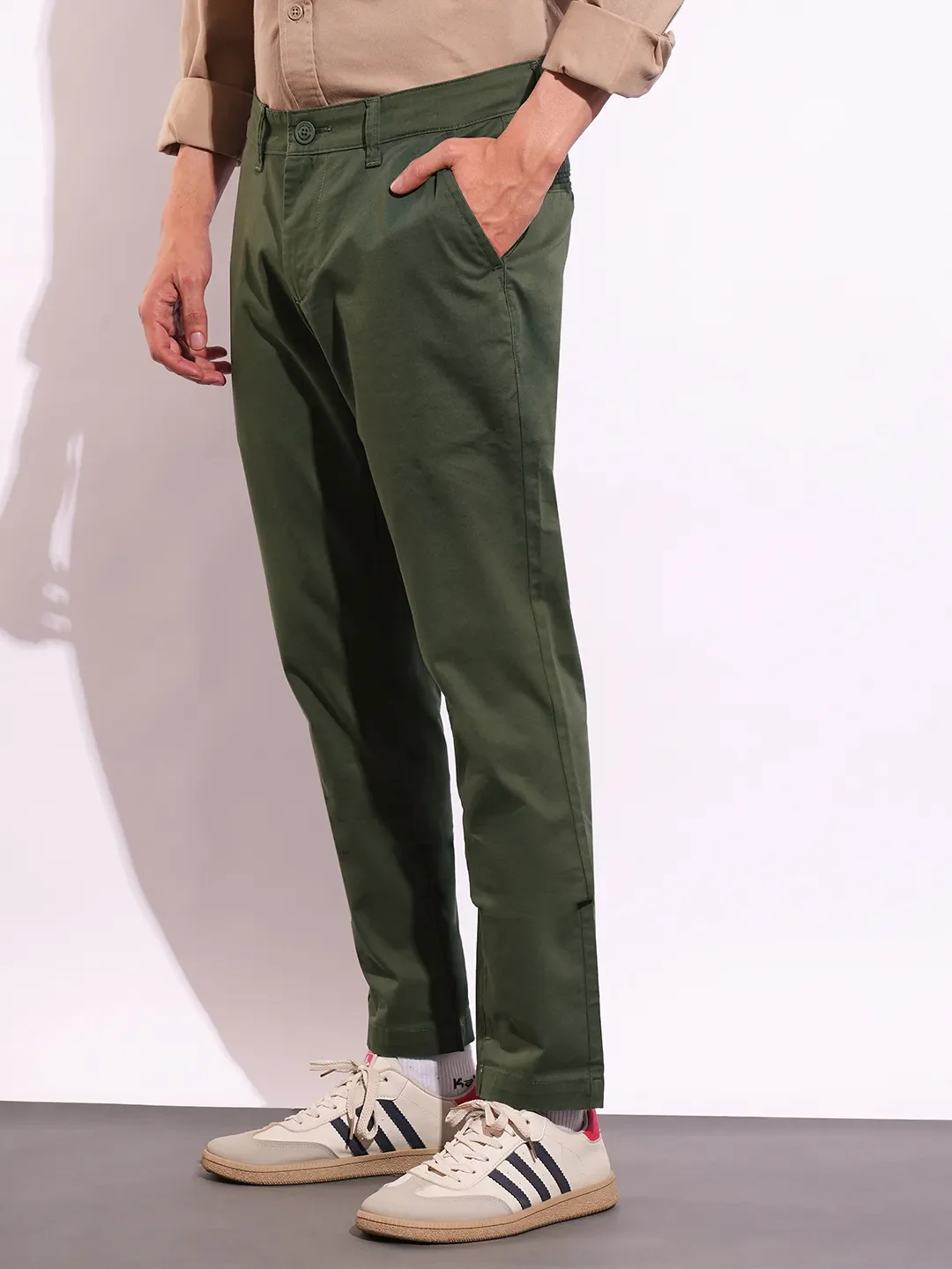 Olive Slim Fit Men's Chinos by Being Human Clothing - Image 2