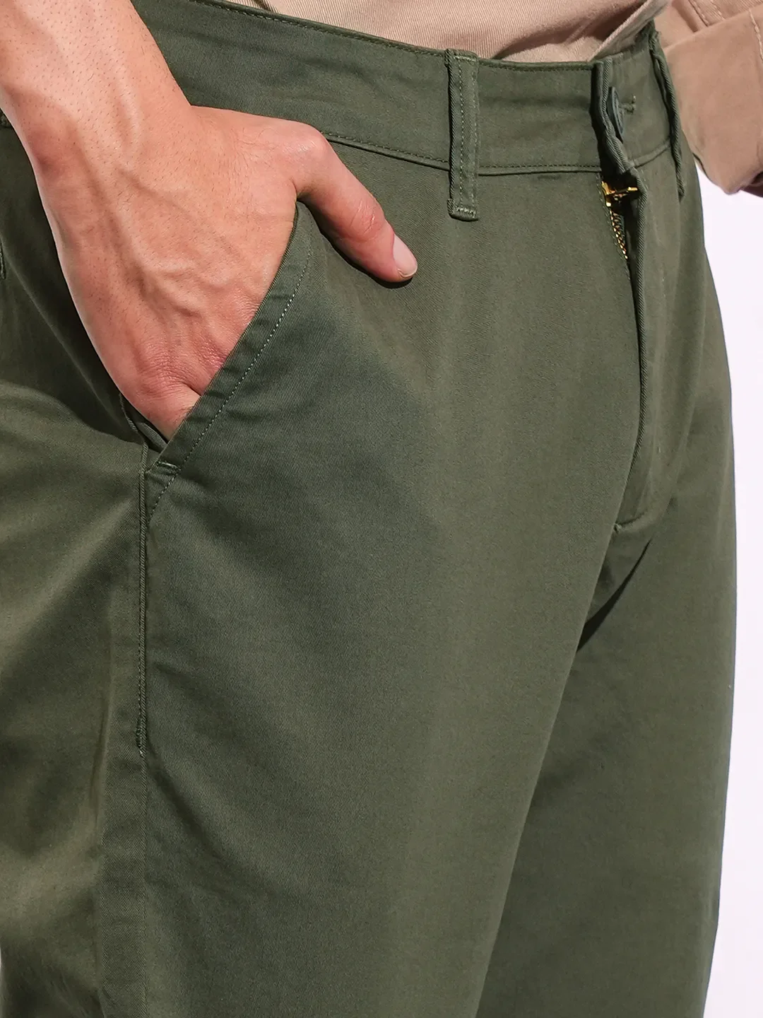 Olive Slim Fit Men's Chinos by Being Human Clothing - Image 5